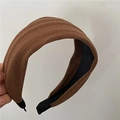 Detail of wide brown pleated headband featuring soft velvety fabric and non-slip inner lining - Brown Coffee