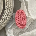 Close-up of handmade pink crochet oval hair clip with detailed knitted texture - Oval Knitted BB Clip / Deep Pink