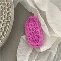 Close-up of bright pink knitted oval BB hair clip featuring detailed crochet texture - Oval Knitted BB Clip / Rose Purple
