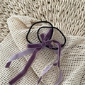 Detail of two purple velvet long bow hair ties with elastic bands for ponytails - Purple