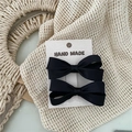 Detail of two black satin bow hair clips on hand made card with elegant beige background - Black Solid Bowknot Hair Clip