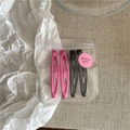 Detailed set of 4 cute pink and black teardrop hair clips in a professional thank you gift bag - H6.5 Black And Rose Red (Pea Shape)