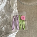 Pastel lavender and green matte metal hair clips in clear 'thank you' packaging - H6.5 Green And Purple (Pea Shape)