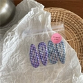 Lot de quatre barrettes BB à carreaux bleus et violets avec bords en forme de vagues - Mélange Marine Violet