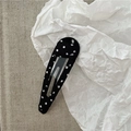 Detail of fabric wrapped drop-shaped BB hair clip with classic black and white polka dots - Teardrop