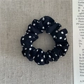 Detail of vintage black scrunchie with white polka dots on textured linen background - Small Black