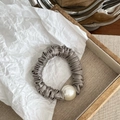 Detail of satin scrunchie with large pearl bead on a soft minimalist background - Gray Green Thick Style (With Pearl)