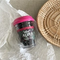 Detail of black elastic hair bands in creative mini beverage cup with pink lid - Fruit New Jar / Rose Red