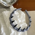 Cerchietto in tessuto grigio intrecciato con denti antiscivolo per acconciatura e viso - Blu grigio