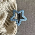 Star-shaped hair clip with light blue denim fabric and white stitching detail - Light Blue Star