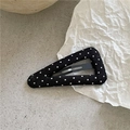 Close-up of a triangle BB hair clip with black and white polka dot fabric covering - Black With White Polka Dots Style (G5.5)