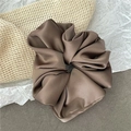 Detailed view of the premium coffee brown satin scrunchie with smooth silk texture - Large / Coffee