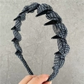 Detail showing the inner non-slip teeth of the black polka dot mesh headband - Mesh Headband / Black Polka Dot