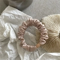 Champagne satin hair scrunchie with wooden ring accent and elegant pleated silk texture - Small Scrunchie / Khaki Pink