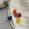 Close-up of colorful resin mini hair claws with cute rabbit designs on a textured fabric - Assorted Cartoon Rabbit Claw Clip (G7.2 Type O 1 Rabbit Small Claw Clip)