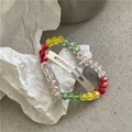 Détail de la barrette BB en forme de cœur avec perles de cristal colorées sur métal argent - Coeur Coloré