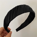 Serre-tête en satin noir plissé au design élégant et rétro pour un look polyvalent - Noir