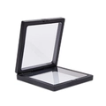 Square black floating jewelry display box with transparent PE film and hinged opening - 9x9cm / Black