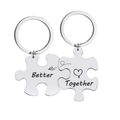 Portachiavi puzzle in acciaio inossidabile con incisione Better Together e cuori - Better Together (拼1011) / Argento