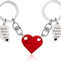 Together Forever heart-shaped building block keychain set in red and silver finish - Heart Pair