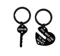 Ensemble de porte-clés couple en acier noir avec pendentifs cœur et clé gravés - Emballage OPP / Noir