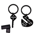 Porte-clés couple en acier inoxydable noir avec pendentifs cœur et clé en boîte cadeau - Emballage en boîte / Noir