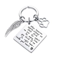 Silver stainless steel pet memorial keychain with engraved square charm and wing pendant - 30*30MM