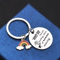 Silver MOM keychain with rainbow enamel charm and engraved rose gratitude pendant - 30MM / OPP Packaging