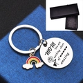 Rainbow mom keychain with rose engraving and inspirational quote in a black gift box - 30MM / Box Packaging
