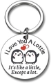 Dettaglio portachiavi tondo in acciaio inossidabile con pinguini e design a cuore - Motivo Pinguino Argento