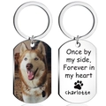 Custom stainless steel pet memorial keychain with photo and engraved message on white background - Silver Dog Tag Style (Pet Photo) (sku_711041394016)