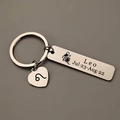 Macro shot of stainless steel Leo zodiac keychain with engraved date and heart charm - Leo