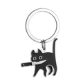 Grappige zwarte kat sleutelhanger met mes ontwerp in zwart-wit emaille finish - Kat Met Mes