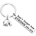 Porte-clés éléphant argenté poli avec plaque en métal gravée d'un message inspirant - Style Don't forget how STRONG you are (Type B) / 12*50mm