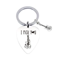 Stainless steel guitar pick keychain with I PICK YOU engraving and guitar charm - Guitar Pick Style (Bagged)
