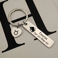 Taurus zodiac sign keychain with heart charm and engraved stainless steel date tag - Taurus