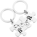 Dinosaurus puzzel sleutelhanger set voor koppels van gepolijst zilver roestvrij staal - Zilver (Stel Puzzel)