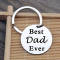 Portachiavi Best Dad Ever in acciaio inossidabile lucido con incisione laser su legno - Best Dad Ever 3x3