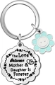 Detail of engraved stainless steel flower keychain with Mother & Daughter forever message - Flower