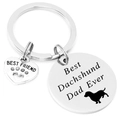 Polished stainless steel Dachshund Dad keyring with heart charm for pet lovers - Dachshund Dad