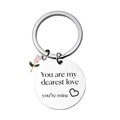 Polished stainless steel rose keychain with engraved 'You are my dearest love' tag - Rose