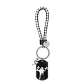 Llavero de fantasma para Halloween con correa de cuero trenzado y colgantes de plata - Cuerda Blanca y Negra Impresión de una Cara (N.º 846589)