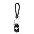Llavero de fantasma para Halloween con correa de cuero trenzado negro y colgantes de plata - Cuerda Negra Impresión de una Cara (N.º 846589)