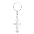 Portachiavi a croce gotica vintage in argento con quattro strass e gancio girevole - Croce a Forma di Fiore Bianco