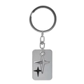 Detail van vierkante metalen sleutelhanger met sterpatroon in reliëf en gepolijste ring - Creatieve Dubbele Ster Vierkante Plaat