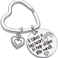 Stainless steel teacher gift keychain with heart ring and engraved rainbow heart charm - Heart Rainbow Keychain
