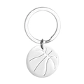 Silver stainless steel basketball keychain with engraved sports pattern for men - Solid Laser Engraved Basketball Style