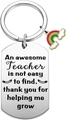 Close-up of rainbow pendant and engraved stainless steel teacher gift tag on keychain - Rainbow Tag Style
