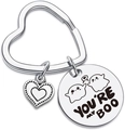 Detail van hartvormige sleutelhanger met You're My Boo gravure en spookhangertje - Paar Spoken
