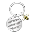 Stainless steel bee keychain with engraved quote charm and yellow bee crystal pendant - Proud Bee Quote
